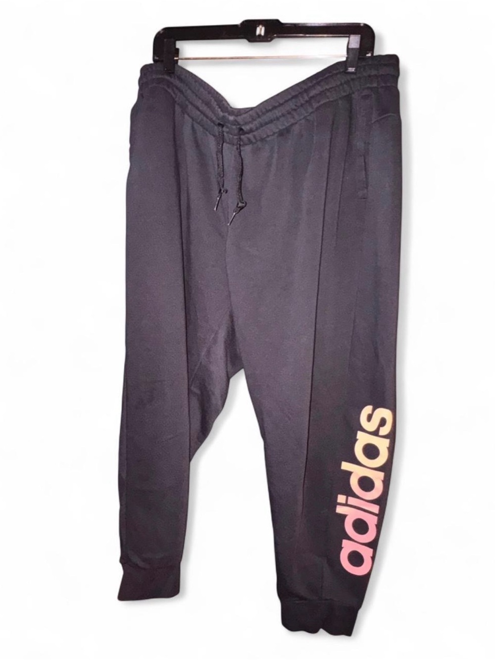 adidas Black Kids Joggers with Pink-to-Yellow Gradient Logo